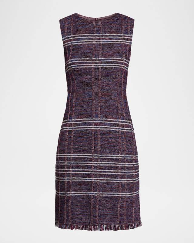 Sleeveless Fringe-Trim Melange Knit Dress